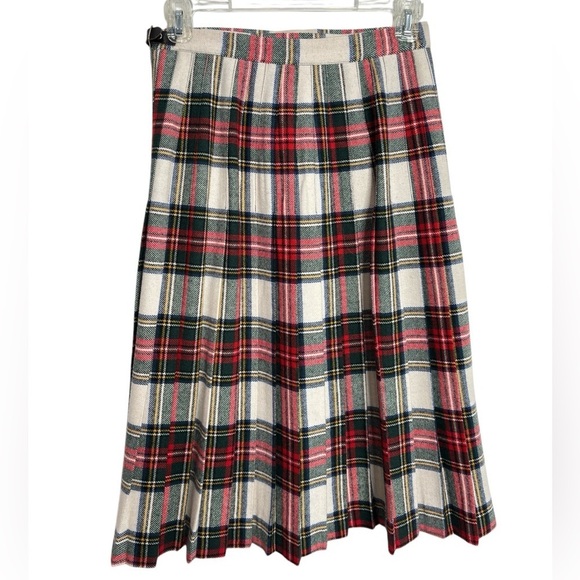 VTG Post O'Horn Scottish Wool Blend Skirt Plaid Wrap Kilt Pleated Size 6 Fringe - Picture 7 of 13